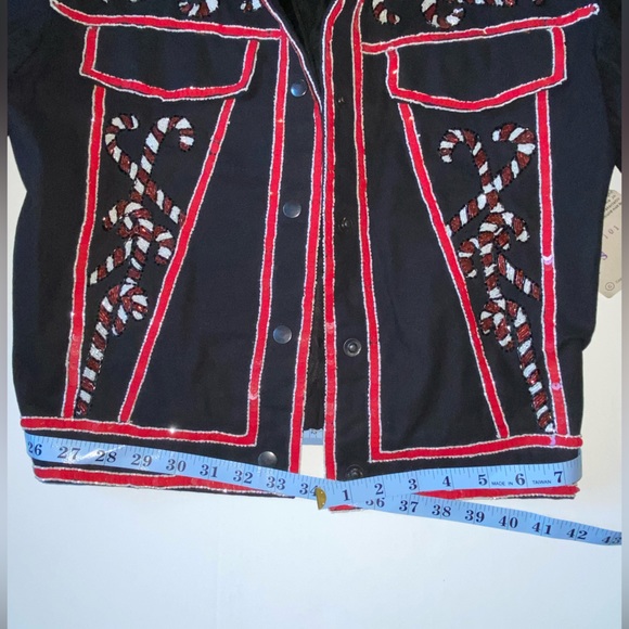 90s Vintage sequins red, white, and black CANDY CANE Christmas jacket 🎄 - Picture 10 of 12